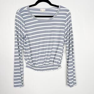 Hem & Thread Small S Blue White Striped Long Sleeve Cinch Hem Long Bell Sleeves